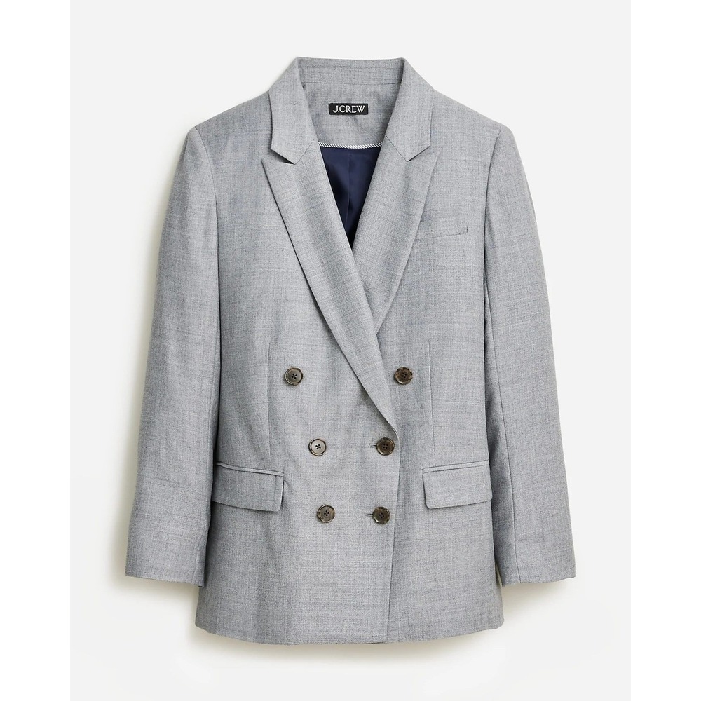 J. Crew Collection NWT Relaxed Double-Breasted Blazer Drapey Wool Grey- Size 8